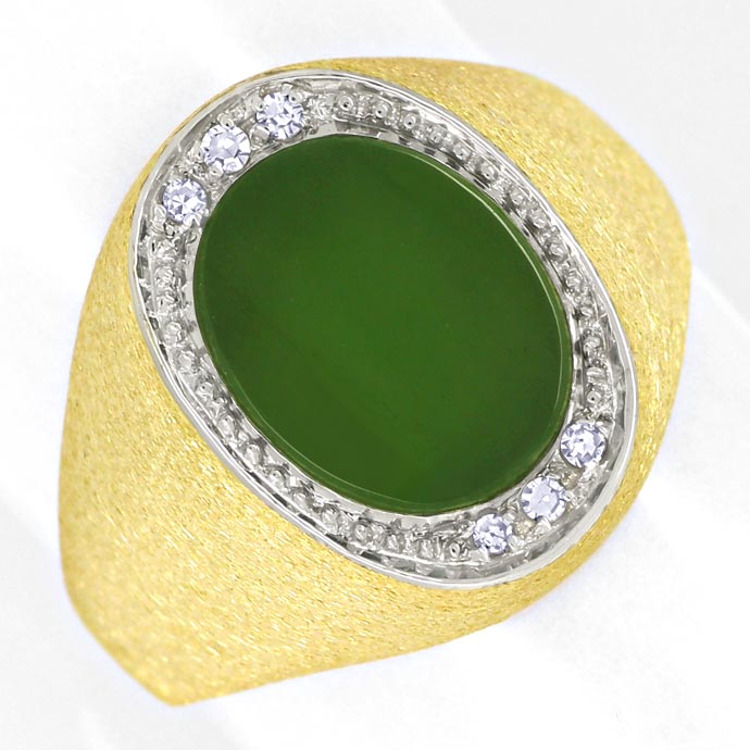 Foto 2 - Siegelring mit Jadeit Platte und Diamanten 14K Gelbgold, R8518