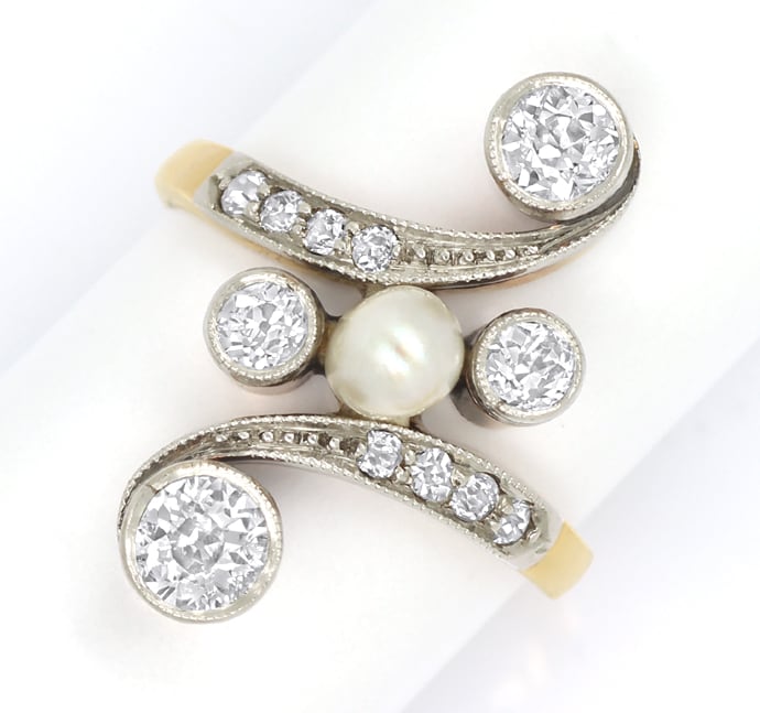 Foto 2 - Jugendstil Ring mit Perle 0,85ct Diamanten, Gold-Platin, S1780