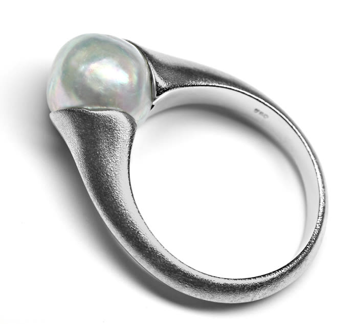 Foto 3 - Weißgold-Ring eingespannte silberne 10mm Perle, S5678